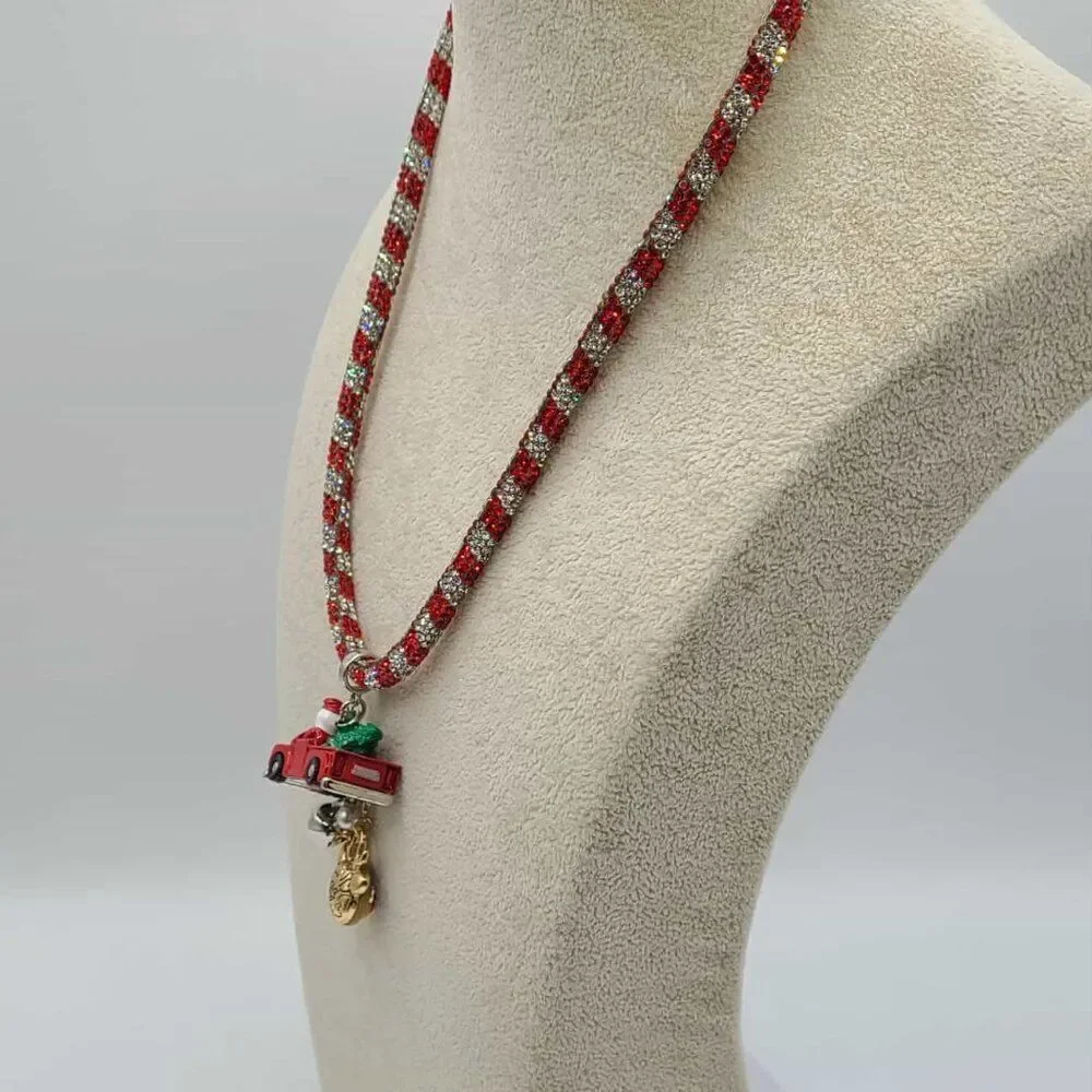Betsey Johnson Santa Truck Pendant Charm Crystal Necklace NWT! NEW!